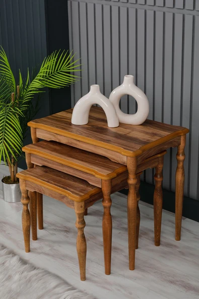 FAYMEND İnci Ceviz 3lü Lüx Ahşap Sehpa MDF - Resim 2