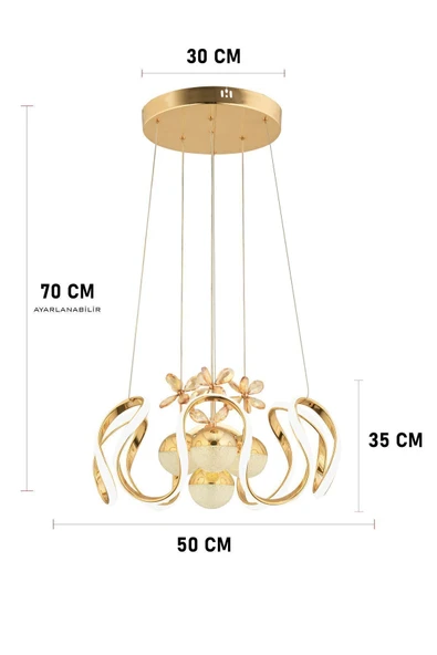 Capella Aydınlatma Oliver Kumandalı 3 Renk Işık Özellikli Modern Gold Kaplama Sarkıt Led Avize Salon Avize - 7
