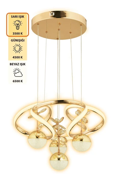 Capella Aydınlatma Octavia Kumandalı 3 Renk Işık Özellikli Modern Gold Kaplama Sarkıt Led Avize Salon Avize - 4