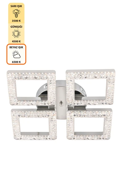 Capella Aydınlatma Kumandalı 3 Renk Işık Özellikli Dimmerli Modern Kaplama Plafonyer Led Avize Salon Mutfak Avize - 5