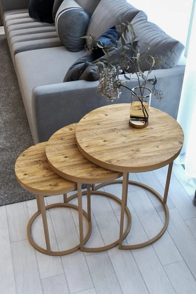 FAYMEND 3lü Lüx C Zigon Sehpa Capicino Atlantik Çam - Resim 2