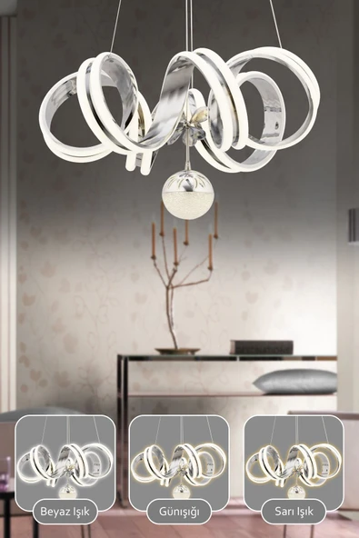 Capella Aydınlatma Lukas Kumandalı 3 Renk Işık Özellikli Dimmerli Modern Kaplama Sarkıt Led Avize Salon Mutfak Avize - 2