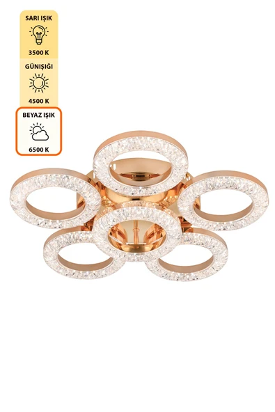 Capella Aydınlatma Kumandalı 3 Renk Işık Özellikli Dimmerli Modern Kaplama Plafonyer Led Avize Salon Mutfak Avize - 6