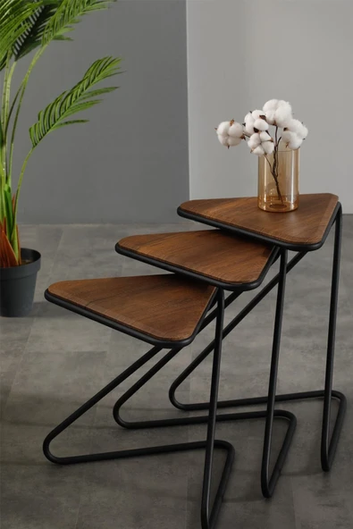 FAYMEND Bumerang 3lü Set Sehpa 'Siyah Koyu Ceviz' ürün görseli 1