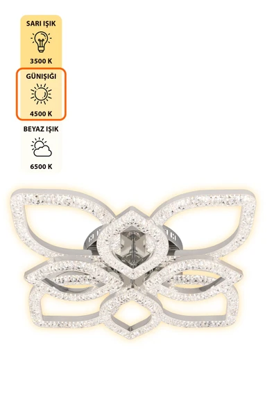 Capella Aydınlatma Kumandalı 3 Renk Işık Özellikli Dimmerli Modern Kaplama Plafonyer Led Avize Salon Mutfak Avize - 5