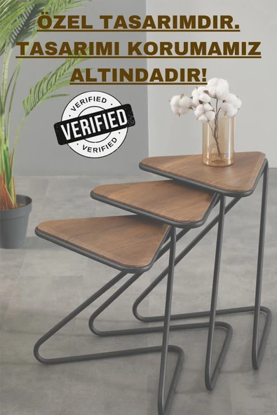 FAYMEND Bumerang 3lü Set Sehpa 'Siyah Koyu Ceviz' - Resim 4