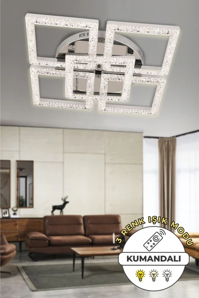 Capella Aydınlatma Kumandalı 3 Renk Işık Özellikli Dimmerli Modern Kaplama Plafonyer Led Avize Salon Mutfak Avize