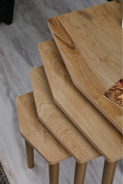 FAYMEND Karaca 4lü Zigon Sehpa - Servis Sehpa - Yan Sehpa - Meşe (RİVOLİ) - Resim 2