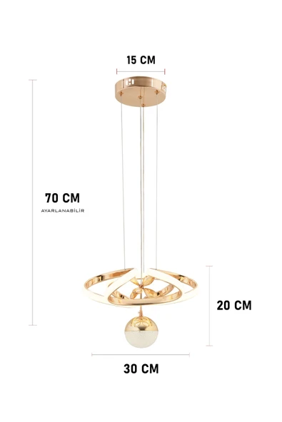 Capella Aydınlatma Alfa Kumandalı 3 Renk Işık Özellikli Dimmerli Gold Kaplama Sarkıt Led Avize Salon Mutfak Avize - 7