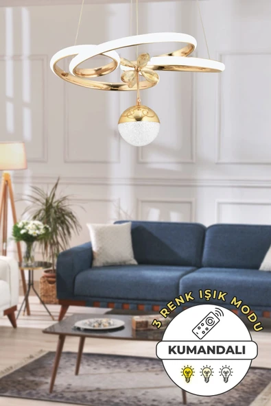 Capella Aydınlatma Dante Kumandalı 3 Renk Işık Özellikli Modern Gold Kaplama Sarkıt Led Avize Salon Avize