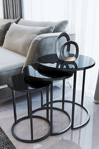 SEDAŞ 3' Lü Siyah Siyah Metal Sehpa ürün görseli 1