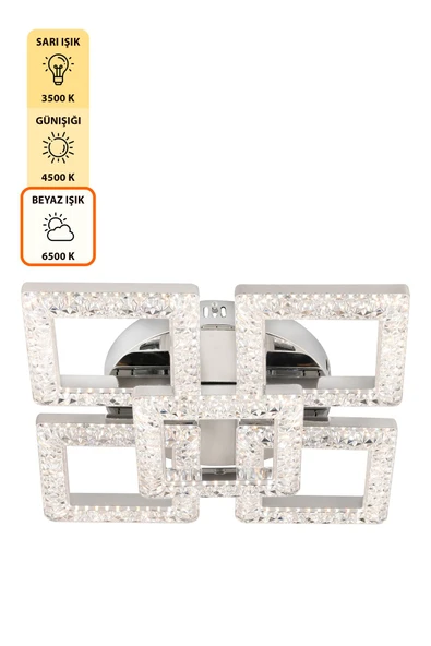 Capella Aydınlatma Kumandalı 3 Renk Işık Özellikli Dimmerli Modern Kaplama Plafonyer Led Avize Salon Mutfak Avize - 5