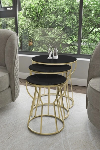 FAYMEND Beyza Zigon Sehpa Gold /Kırılmaz Siyah Cam ürün görseli 1