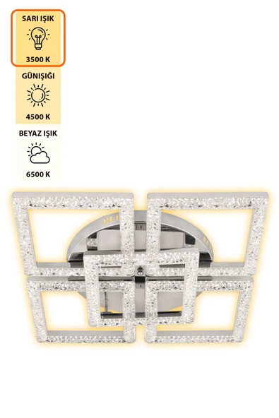 Capella Aydınlatma Kumandalı 3 Renk Işık Özellikli Dimmerli Modern Kaplama Plafonyer Led Avize Salon Mutfak Avize - 4