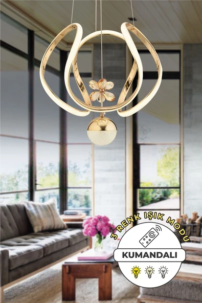 Capella Aydınlatma Kumandalı 3 Renk Işık Özellikli Modern Kaplama Sarkıt Led Avize Salon Avize