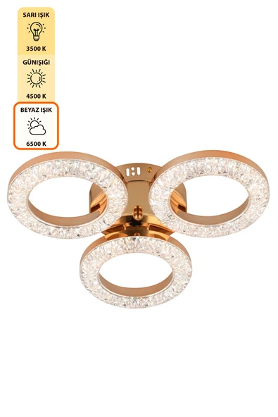 Capella Aydınlatma Kumandalı 3 Renk Işık Özellikli Dimmerli Modern Kaplama Plafonyer Led Avize Salon Mutfak Avize - 6