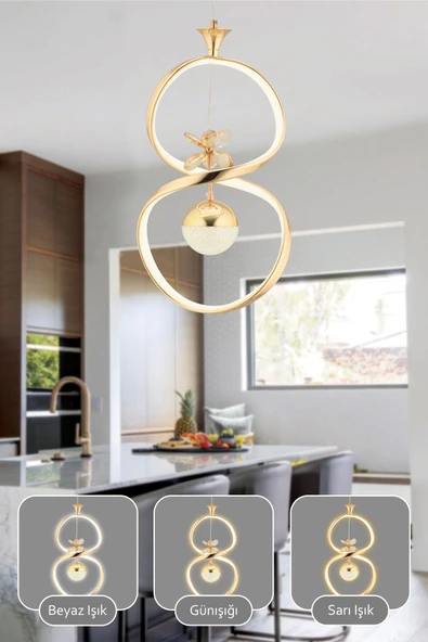 Capella Aydınlatma Kumandalı 3 Renk Işık Özellikli Modern Kaplama Sarkıt Led Avize Salon Avize - 2