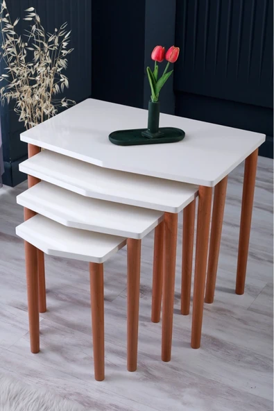 FAYMEND Karaca 4lü Zigon Sehpa Servis Sehpa Yan Sehpa Açık Krem (AYTAŞI) - Resim 2