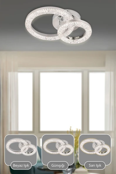 Capella Aydınlatma Kumandalı 3 Renk Işık Özellikli Dimmerli Modern Kaplama Plafonyer Led Avize Salon Mutfak Avize - 2