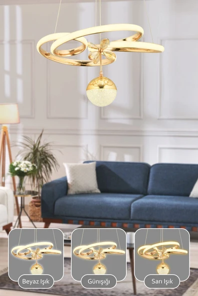 Capella Aydınlatma Dante Kumandalı 3 Renk Işık Özellikli Modern Gold Kaplama Sarkıt Led Avize Salon Avize - 2