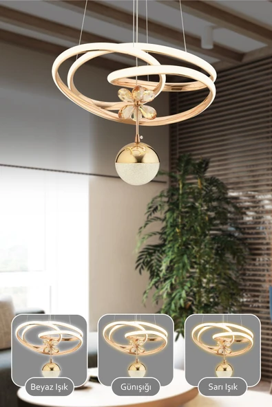 Capella Aydınlatma Eva Kumandalı 3 Renk Işık Özellikli Modern Kaplama Sarkıt Led Avize Salon Avize - 2