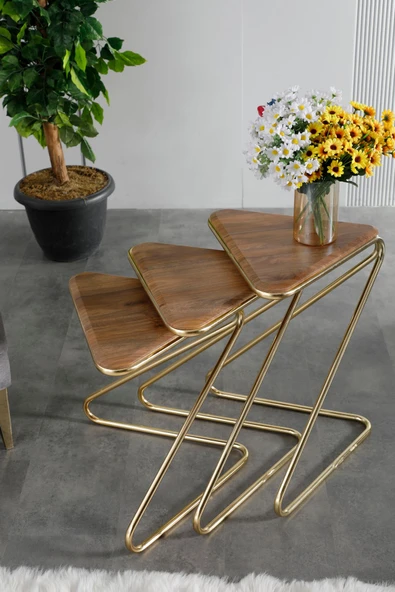 FAYMEND Bumerang 3lü Sehpa 'Gold Ceviz'