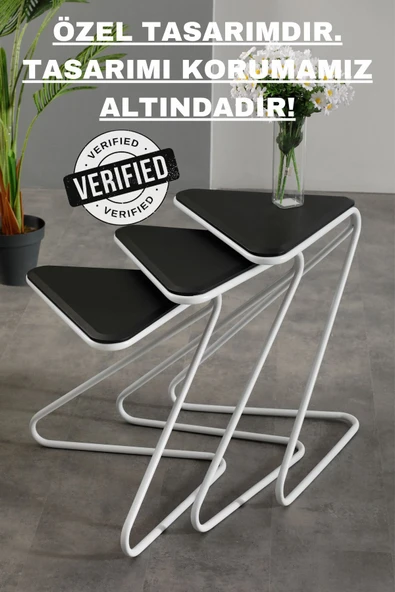 FAYMEND Bumerang 3lü Set Sehpa 'Beyaz Siyah' - Resim 4