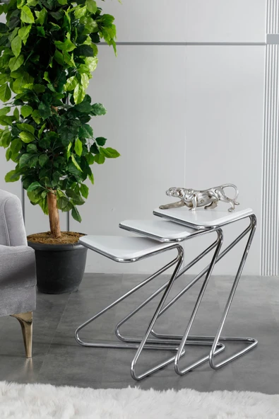 FAYMEND Bumerang 3lü Sehpa 'Gümüş Beyaz' - Resim 3