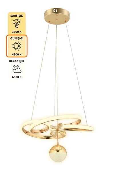 Capella Aydınlatma Dante Kumandalı 3 Renk Işık Özellikli Modern Gold Kaplama Sarkıt Led Avize Salon Avize - 5
