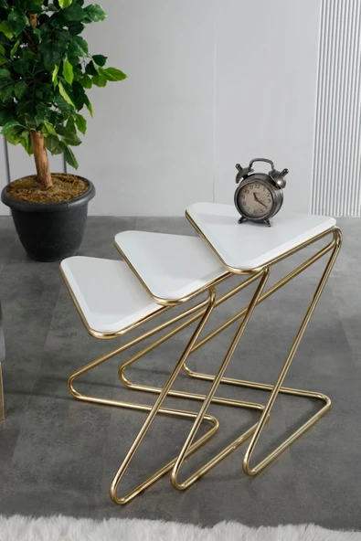 FAYMEND Bumerang 3lü Sehpa 'Gold Beyaz' ürün görseli 1