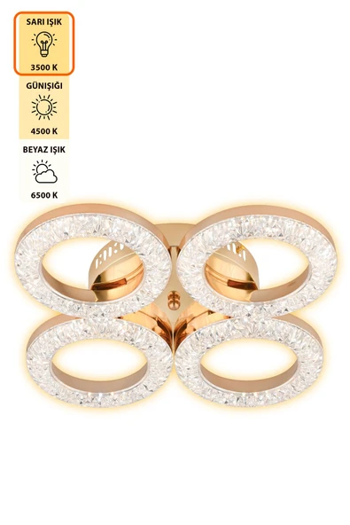 Capella Aydınlatma Kumandalı 3 Renk Işık Özellikli Dimmerli Modern Kaplama Plafonyer Led Avize Salon Mutfak Avize - 4