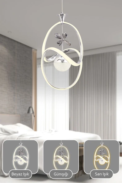 Capella Aydınlatma Stella Kumandalı 3 Renk Işık Özellikli Modern Krom Kaplama Sarkıt Led Avize Salon Avize - 2