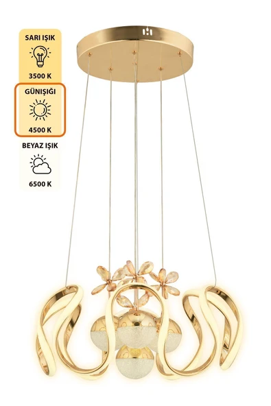 Capella Aydınlatma Oliver Kumandalı 3 Renk Işık Özellikli Modern Gold Kaplama Sarkıt Led Avize Salon Avize - 5