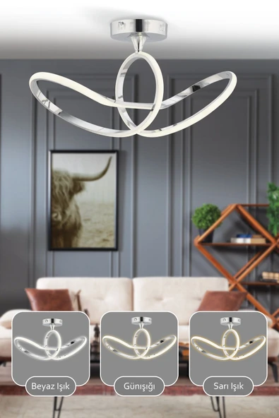 Capella Aydınlatma Kumandalı 3 Renk Işık Özellikli Modern Kaplama Sarkıt Led Avize Salon Avize - 2