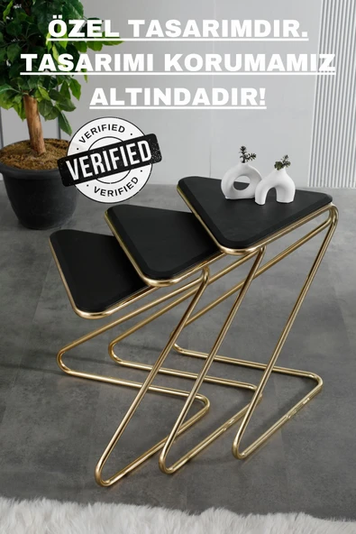 FAYMEND Mdf Bumerang 3lü Sehpa 'gold Siyah' - 4