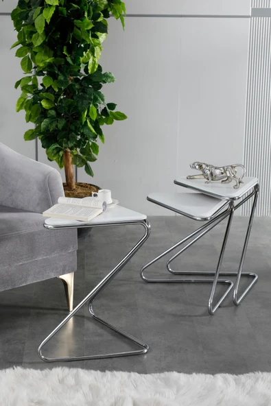 FAYMEND Bumerang 3lü Sehpa 'Gümüş Beyaz' - Resim 2