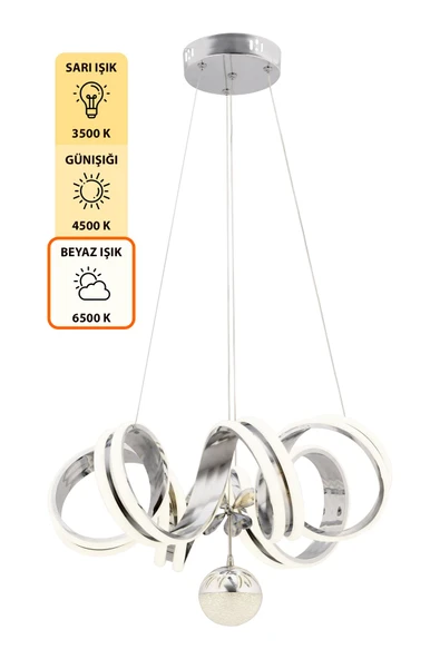 Capella Aydınlatma Lukas Kumandalı 3 Renk Işık Özellikli Dimmerli Modern Kaplama Sarkıt Led Avize Salon Mutfak Avize - 6