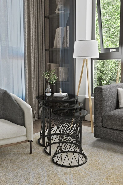 EMGA HOME Zenith zigon sehpa - Füme CAM - Resim 2