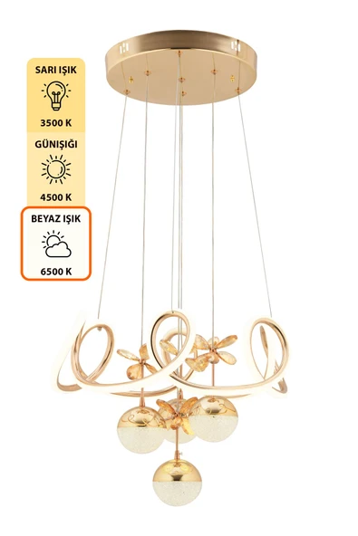 Capella Aydınlatma Aron Kumandalı 3 Renk Işık Özellikli Dimmerli Modern Kaplama Sarkıt Led Avize Salon Hol Mutfak Avize - 6