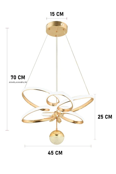 Capella Aydınlatma Felix Kumandalı 3 Renk Işık Özellikli Modern Gold Kaplama Sarkıt Led Avize Salon Avize - 7