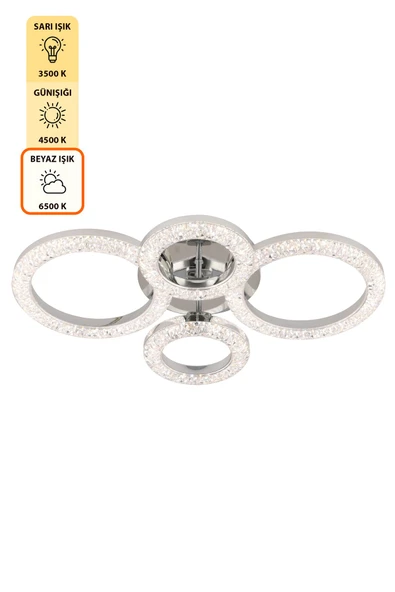 Capella Aydınlatma Kumandalı 3 Renk Işık Özellikli Dimmerli Modern Kaplama Plafonyer Led Avize Salon Mutfak Avize - 6