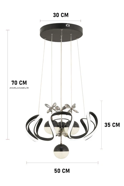 Capella Aydınlatma Oliver Kumandalı 3 Renk Işık Özellikli Modern Siyah Sarkıt Led Avize Salon Avize - 7