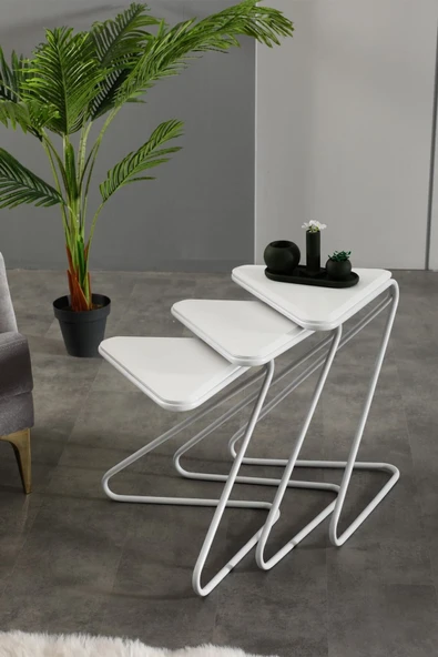 FAYMEND Bumerang 3lü Set Sehpa 'Mat Beyaz' ürün görseli 1