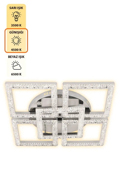 Capella Aydınlatma Kumandalı 3 Renk Işık Özellikli Dimmerli Modern Kaplama Plafonyer Led Avize Salon Mutfak Avize - 5