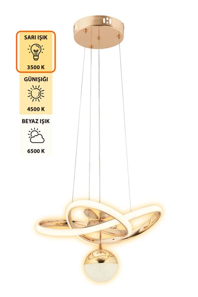 Capella Aydınlatma Rita Kumandalı 3 Renk Işık Özellikli Dimmerli Modern Kaplama Sarkıt Led Avize Salon Mutfak Avize - 4