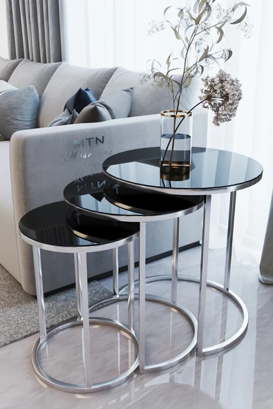 ECOL DESİNGS Ecol Gümüş Zigon Sehpa siyah Kırılmaz Cam ürün görseli 1