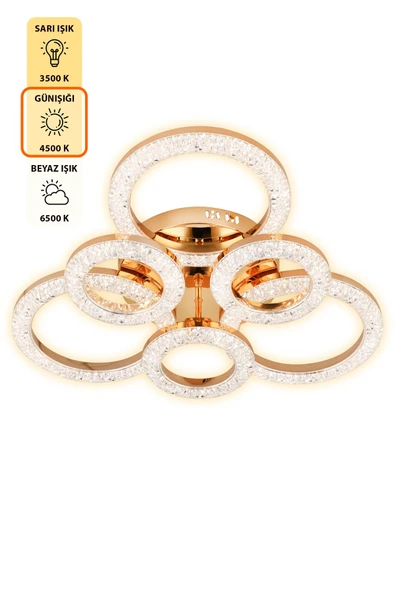 Capella Aydınlatma Kumandalı 3 Renk Işık Özellikli Dimmerli Modern Kaplama Plafonyer Led Avize Salon Mutfak Avize - 5