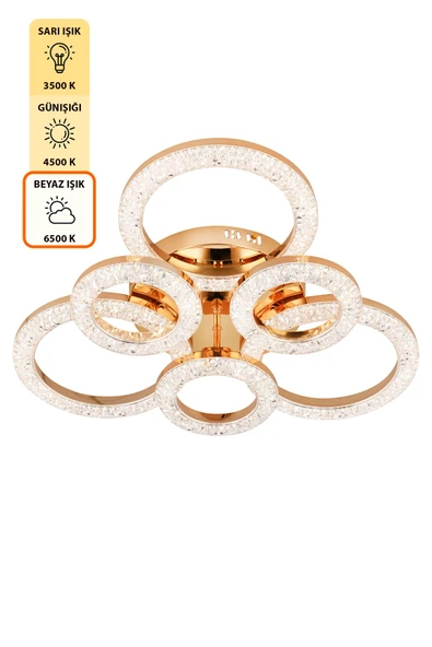 Capella Aydınlatma Kumandalı 3 Renk Işık Özellikli Dimmerli Modern Kaplama Plafonyer Led Avize Salon Mutfak Avize - 6