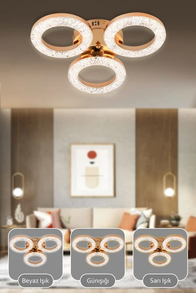 Capella Aydınlatma Kumandalı 3 Renk Işık Özellikli Dimmerli Modern Kaplama Plafonyer Led Avize Salon Mutfak Avize - 2
