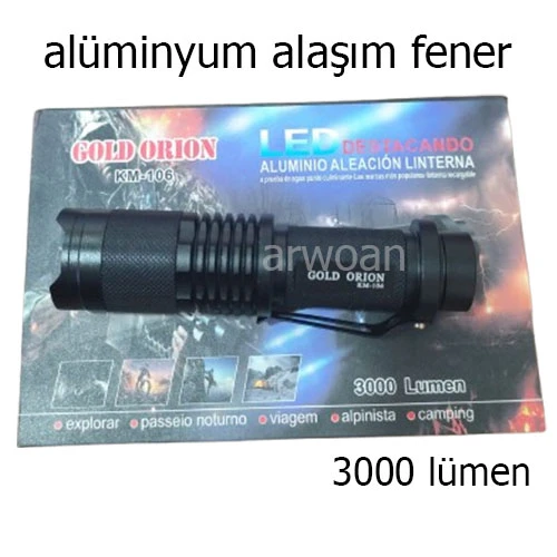 Km-106 Metal El Feneri, Ultra Güçlü El Feneri, Cree T6 Led 5000 Lümen - 3
